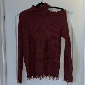 Elegant Maroon Distressed Turtleneck Sweater